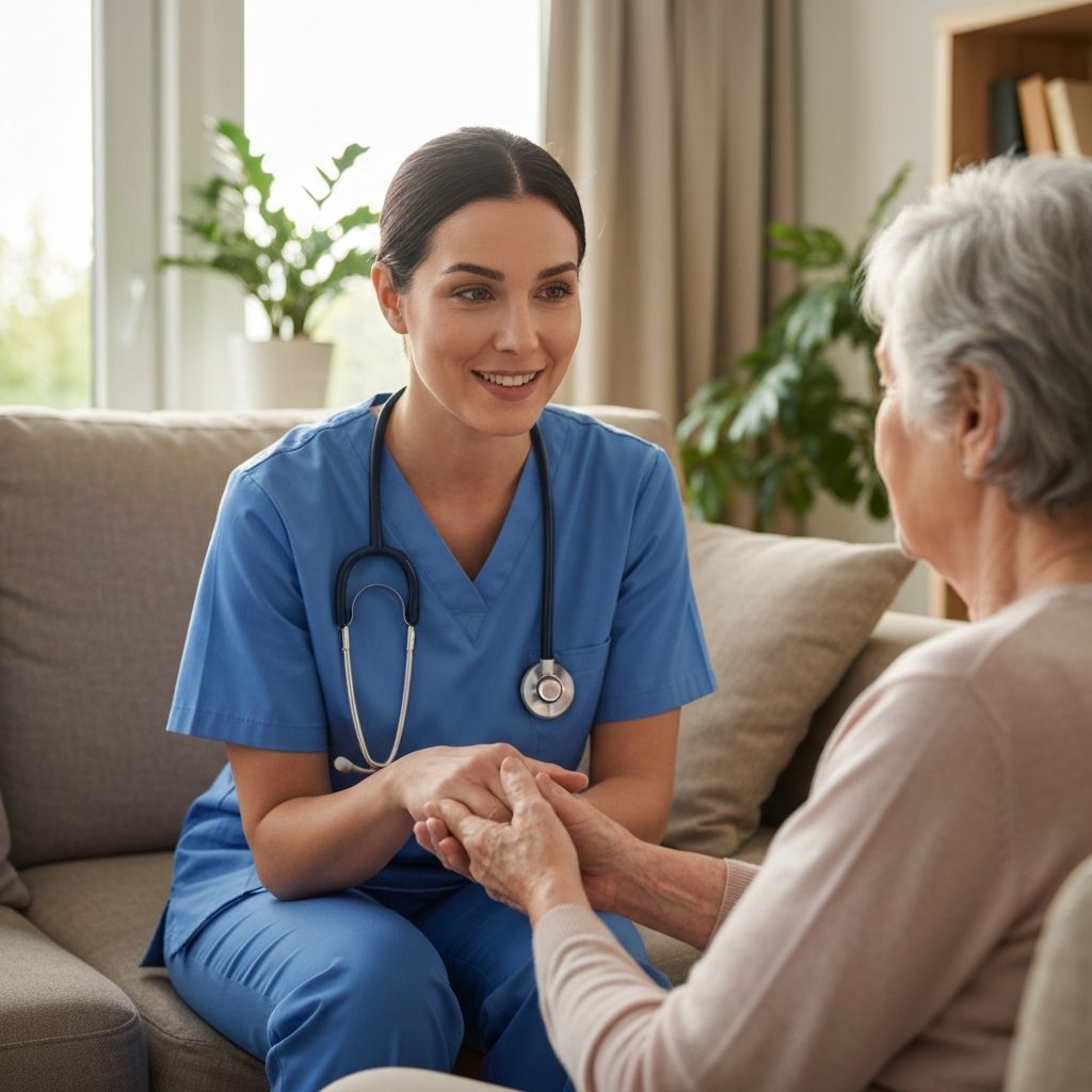 Compassionate caregiver providing home care support to an elderly client